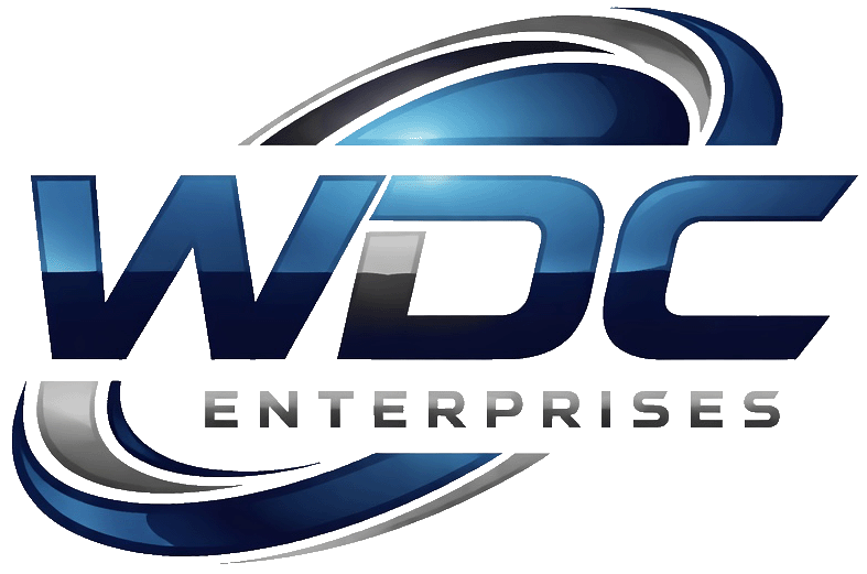 WDC Enterprises logo with blue and silver design.